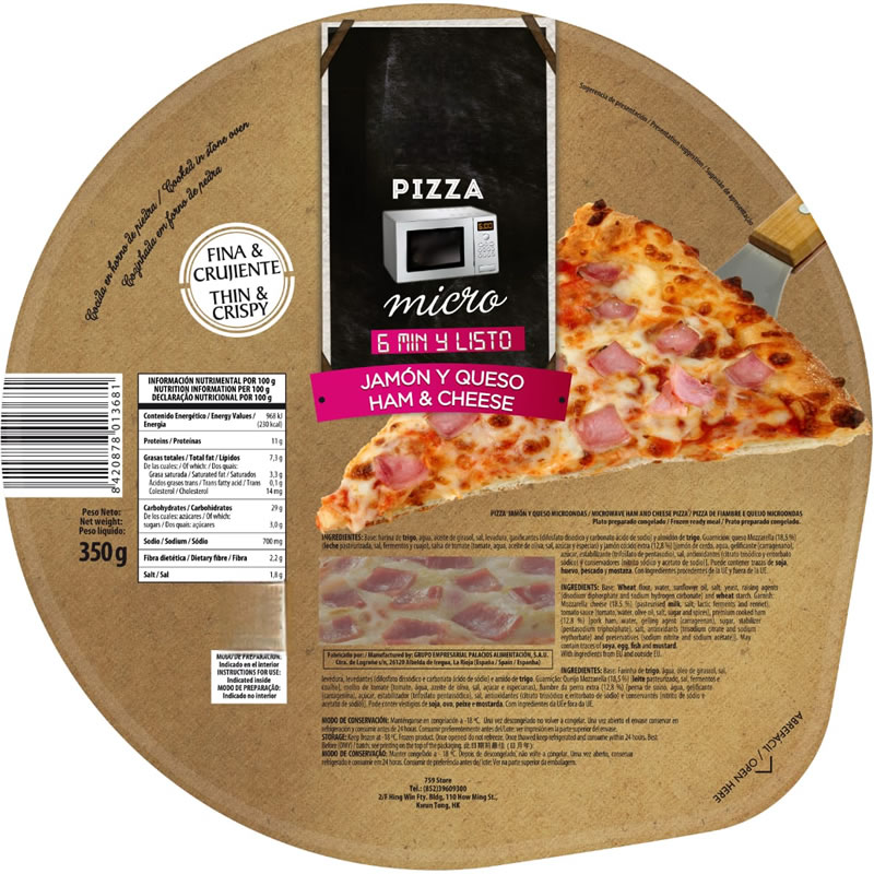 Pizza de jamn y queso al microondas